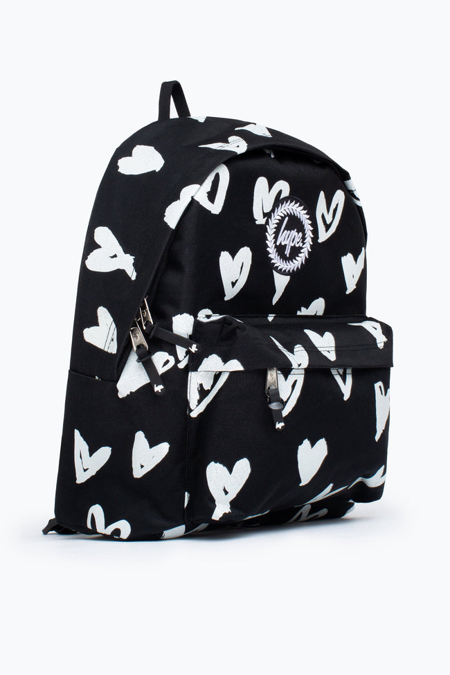 HYPE UNISEX BLACK SILVER SCRIBBLE HEART CREST BACKPACK