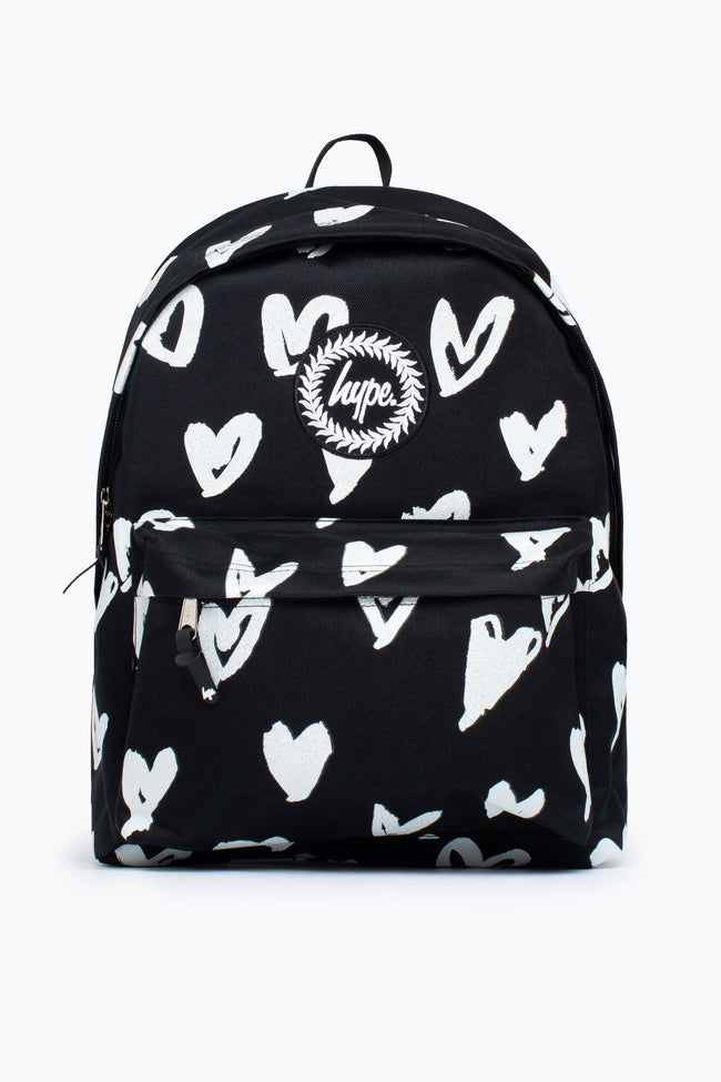 HYPE UNISEX BLACK SILVER SCRIBBLE HEART CREST BACKPACK