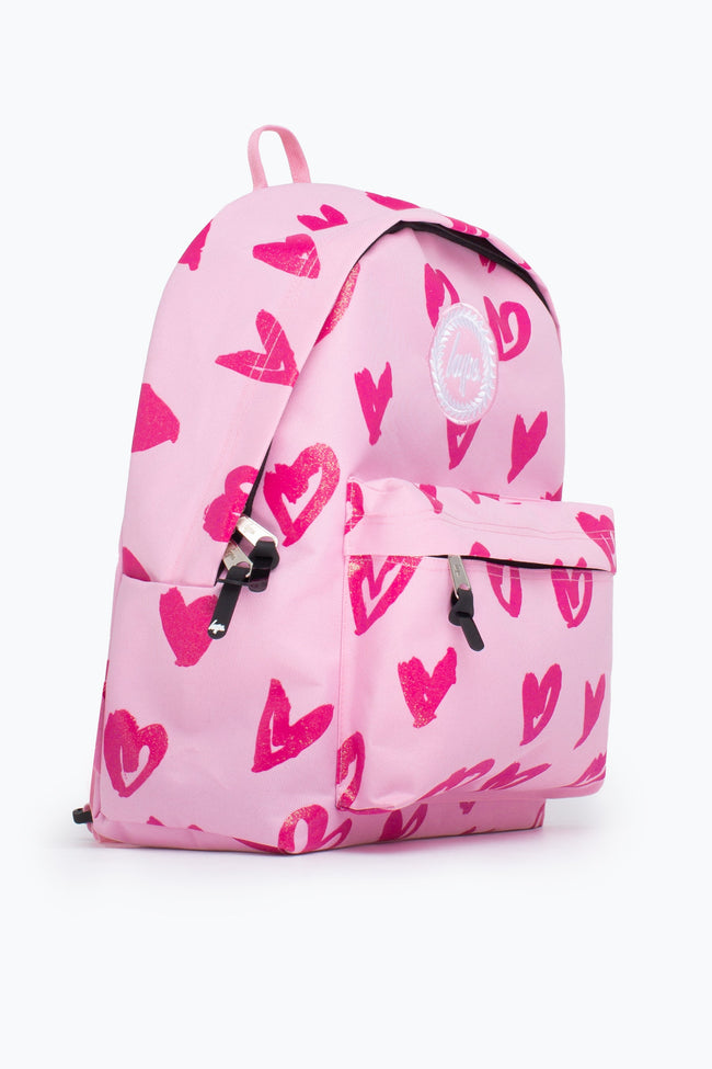 HYPE UNISEX PINK GLITTER SCRIBBLE HEART CREST BACKPACK