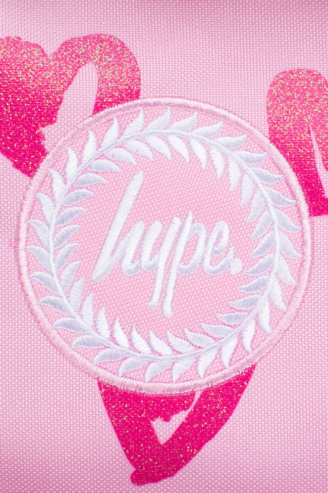 HYPE UNISEX PINK GLITTER SCRIBBLE HEART CREST BACKPACK