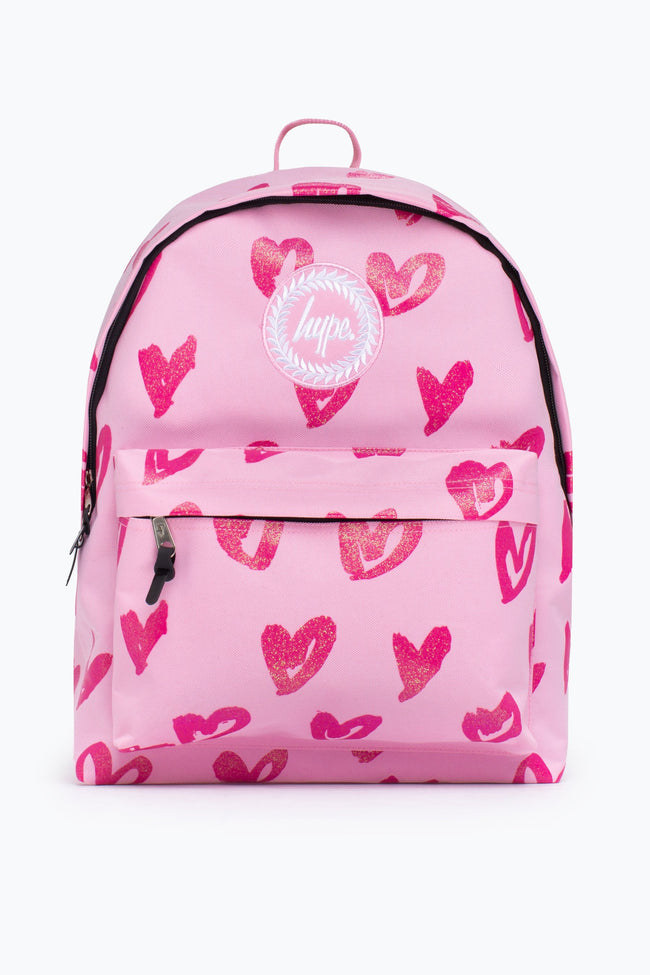 HYPE UNISEX PINK GLITTER SCRIBBLE HEART CREST BACKPACK