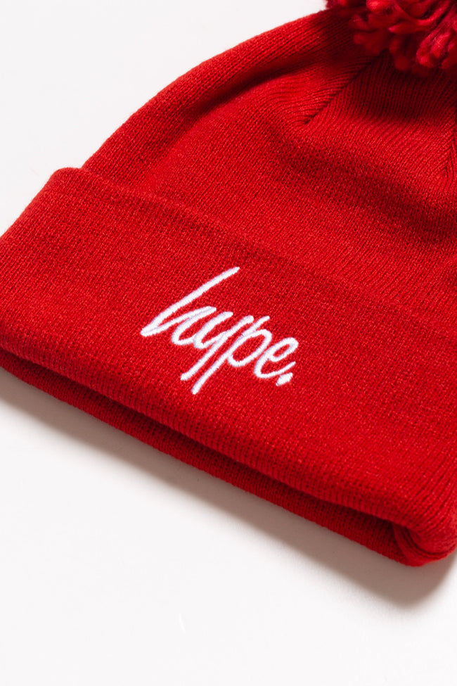 HYPE UNISEX RED BOBBLE SCRIPT HAT