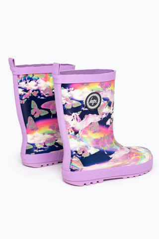 HYPE UNISEX PURPLE PEGASUS RUBBERISED CREST WELLIES