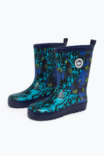 HYPE UNISEX BLUE TYLER CAMO RUBBERISED CREST WELLIES