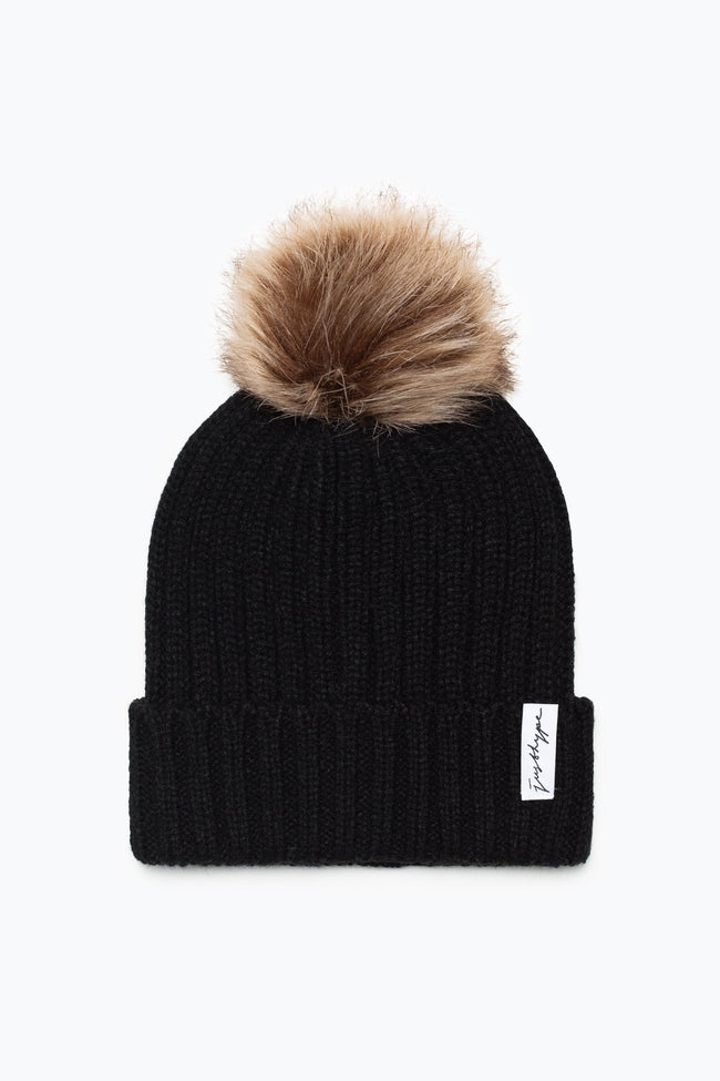 HYPE UNISEX ADULTS BLACK BOBBLE BEANIE