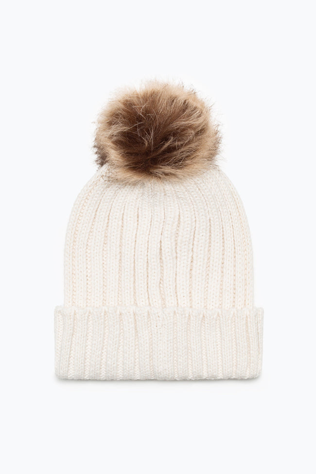 HYPE UNISEX ADULTS CREAM BOBBLE BEANIE