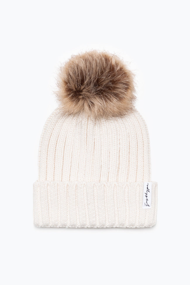 HYPE UNISEX ADULTS CREAM BOBBLE BEANIE