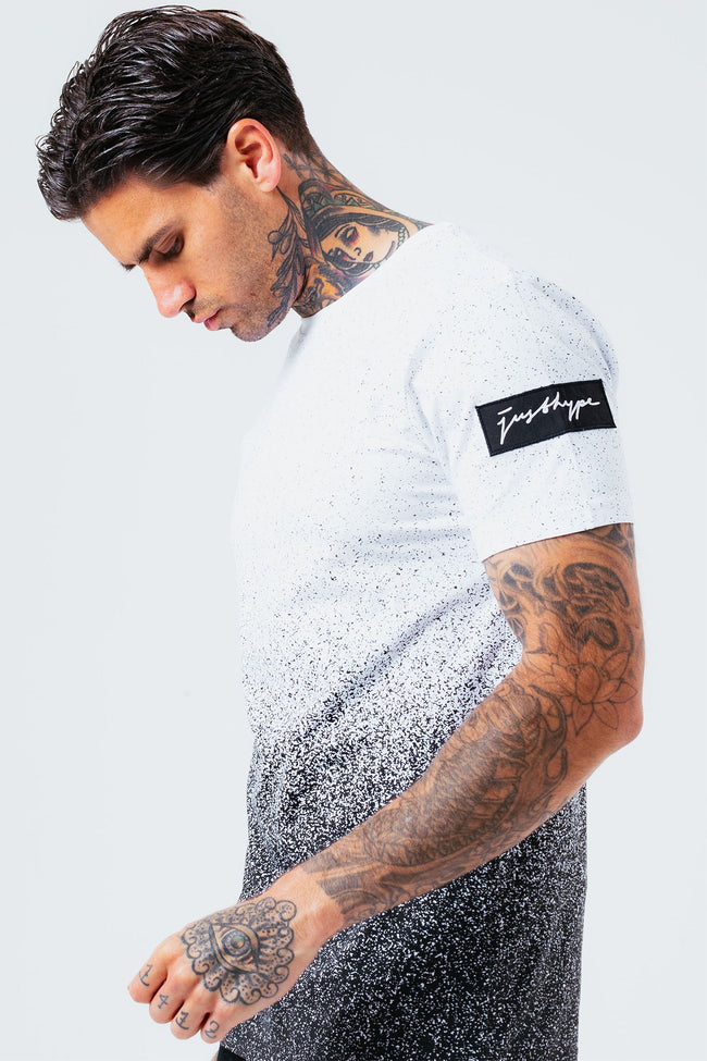 HYPE BLACK WHITE SPECKLE FADE MEN'S T-SHIRT