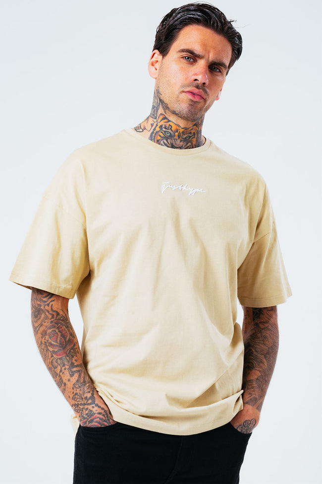 HYPE ECRU MEN'S OVERSIZED T-SHIRT