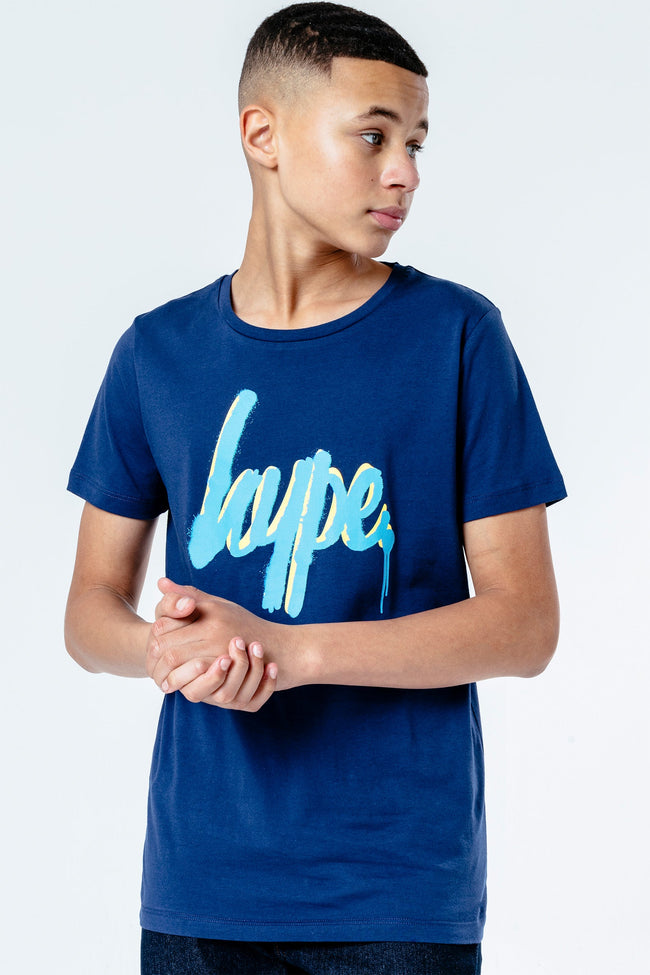 NAVY SPRAY SCRIPT KIDS T-SHIRT