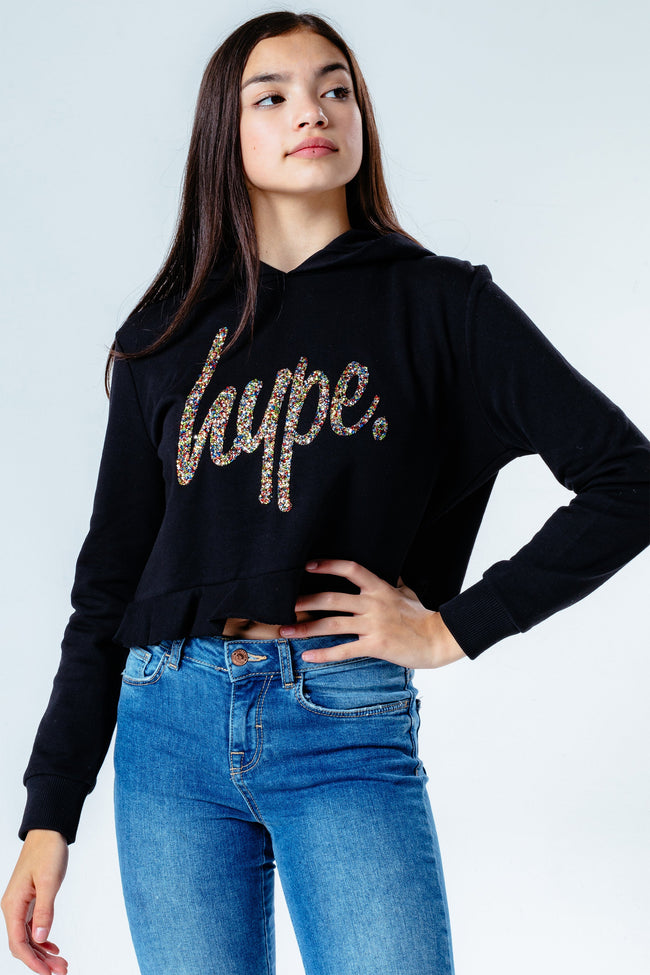 HYPE GLITTER SCRIPT GIRLS CROP PULLOVER HOODIE