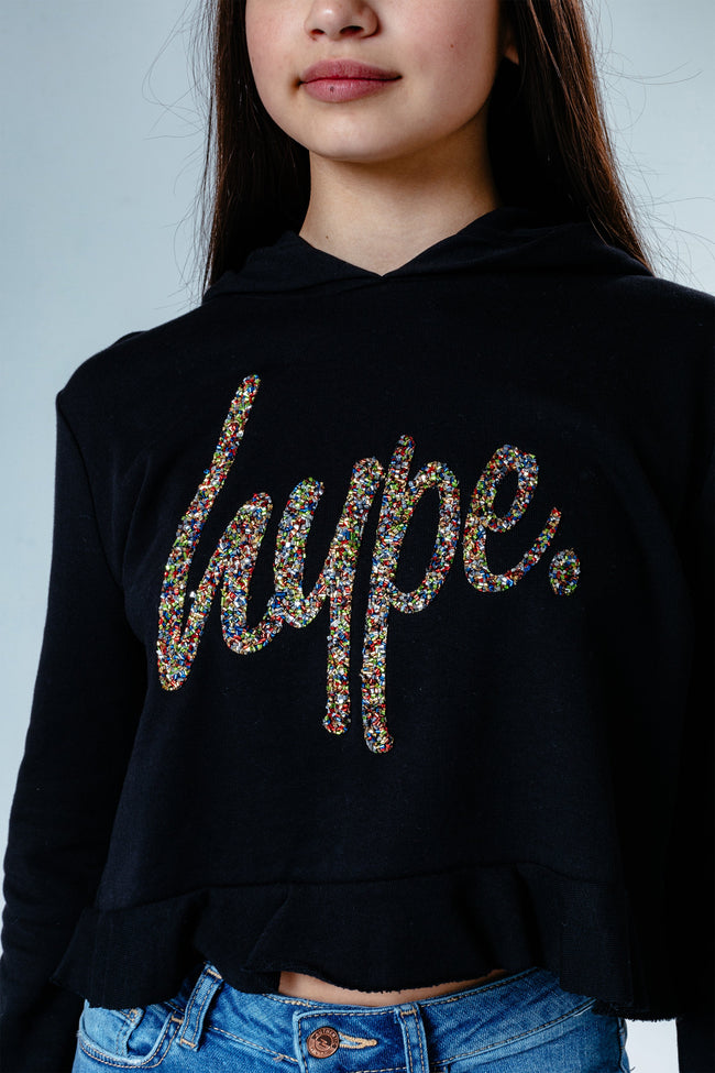 Hype Glitter Script Kids Crop Pullover Hoodie