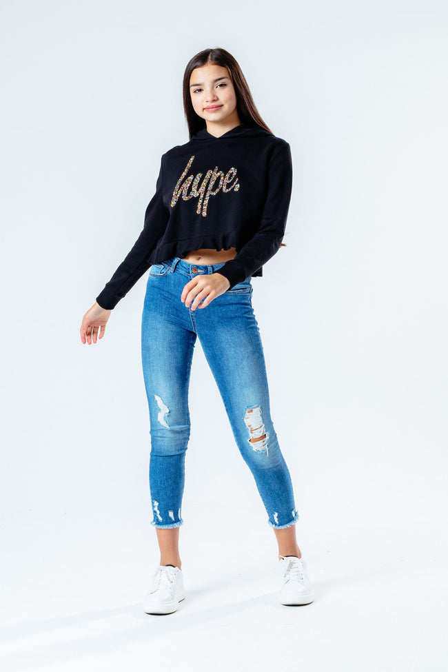 Hype Glitter Script Kids Crop Pullover Hoodie