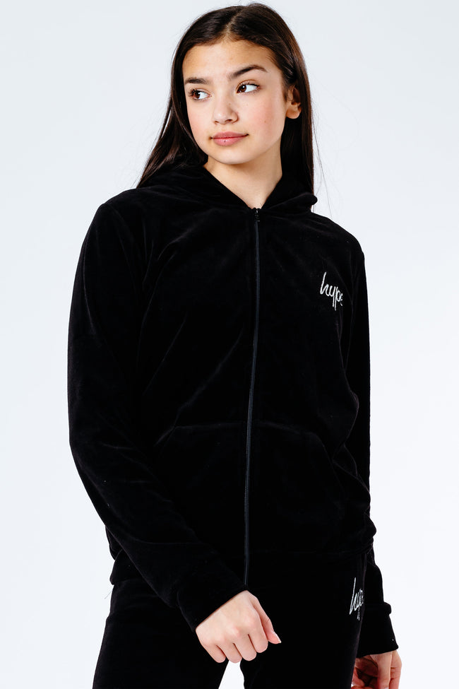 HYPE BLACK VELOUR GIRLS ZIP HOODIE