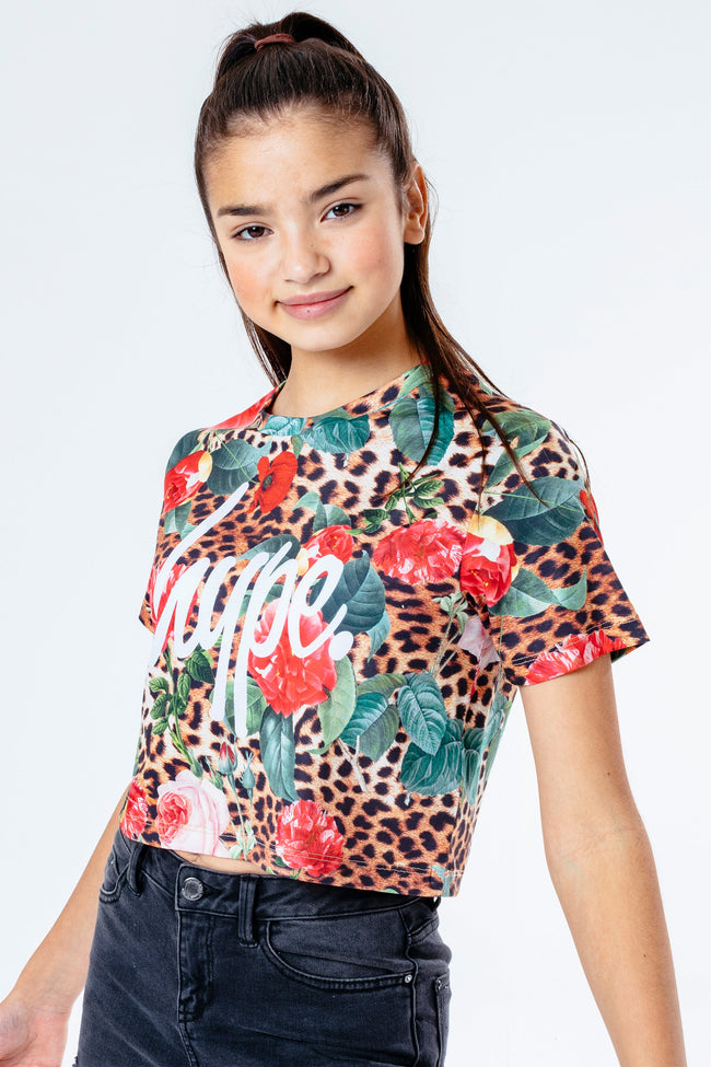 HYPE JUNGLE LEOPARD KIDS CROP T-SHIRT