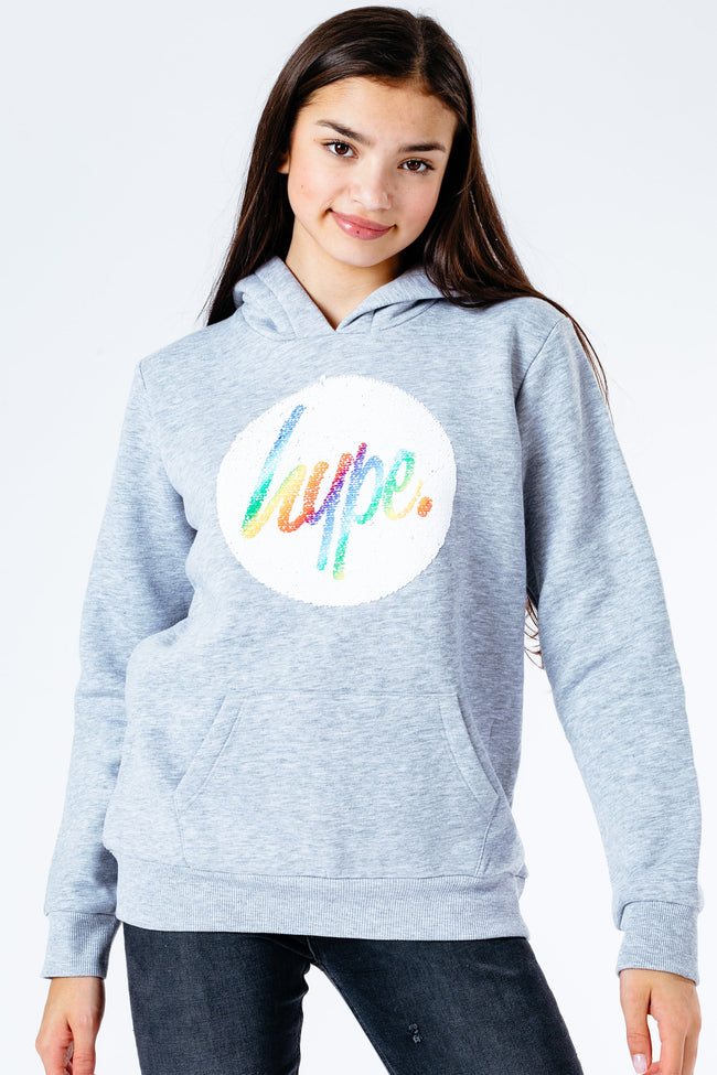 HYPE RAINBOW SEQUIN GIRLS PULLOVER HOODIE