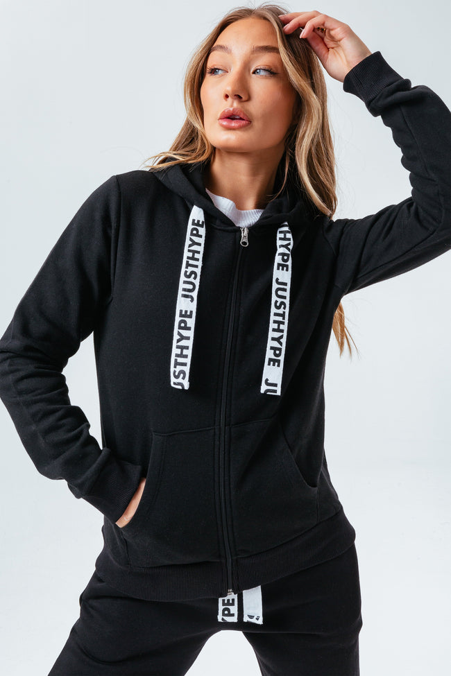 BLACK DRAWSTRING WOMENS HOODIE