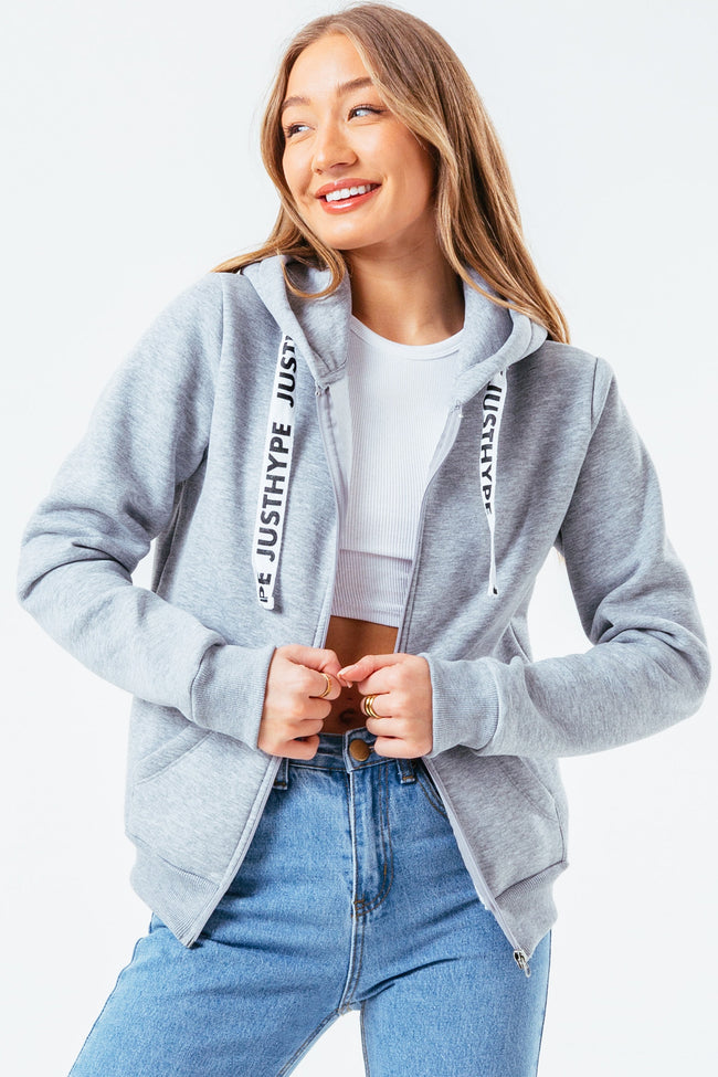 GREY DRAWSTRING WOMENS HOODIE