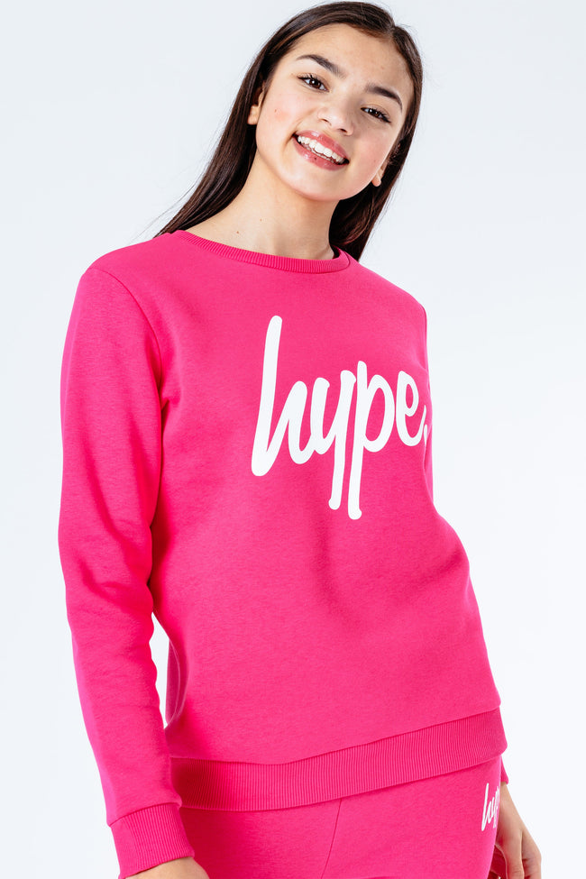 HYPE POWER PINK SCRIPT GIRLS CREW NECK