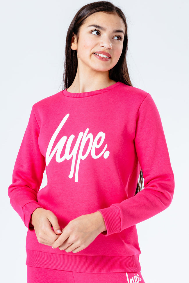 Hype Power Pink Script Kids Crew Neck