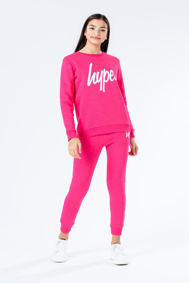 Hype Power Pink Script Kids Crew Neck