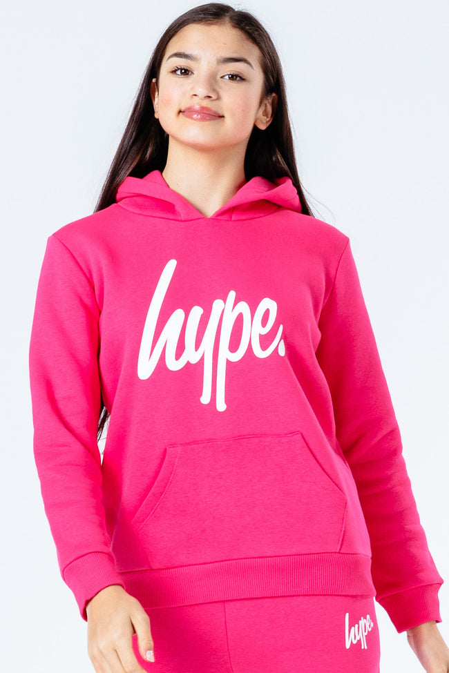 HYPE POWER PINK SCRIPT GIRLS PULLOVER HOODIE