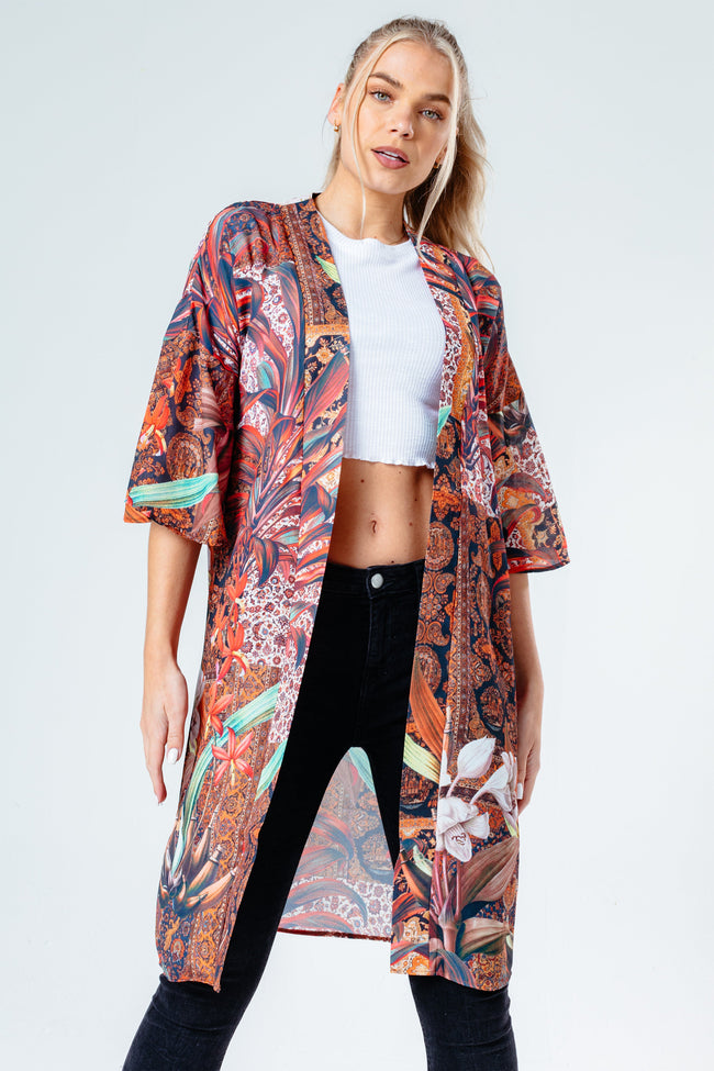 HYPE RED PERSIAN ROSE WOMEN'S KIMONO TOP