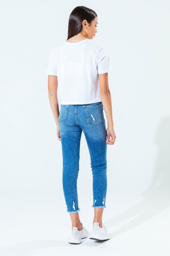 HYPE WHITE DIAMANTE SCRIPT GIRLS CROP T-SHIRT