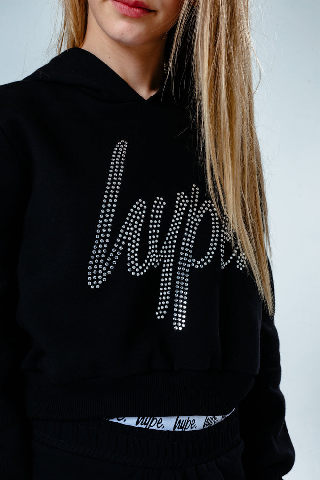 Hype Diamante Script Kids Crop Pullover Hoodie