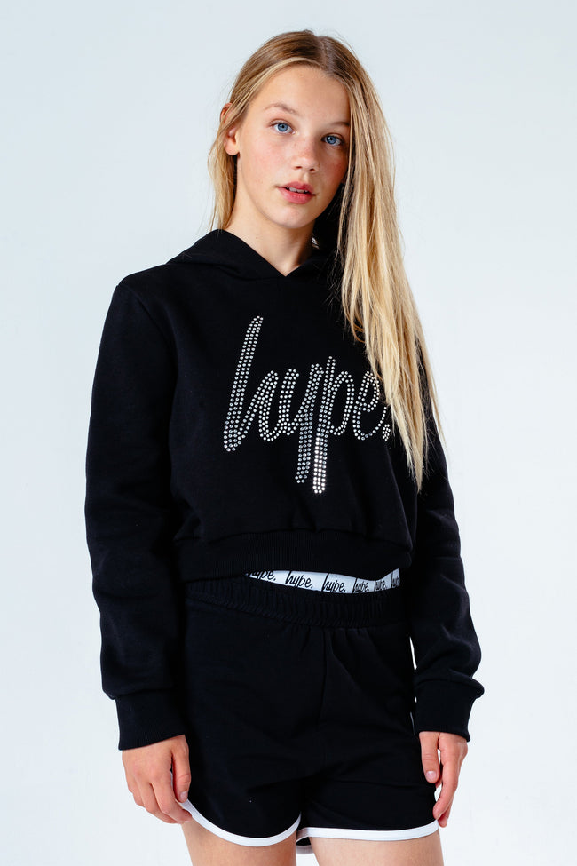 HYPE DIAMANTE SCRIPT GIRLS CROP PULLOVER HOODIE