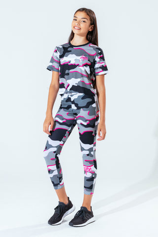 HYPE PINK LINE CAMO KIDS LEGGINGS