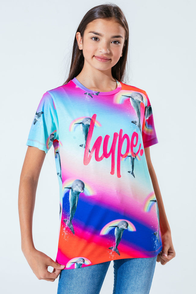 Hype Rainbow Dolphin Kids T-Shirt