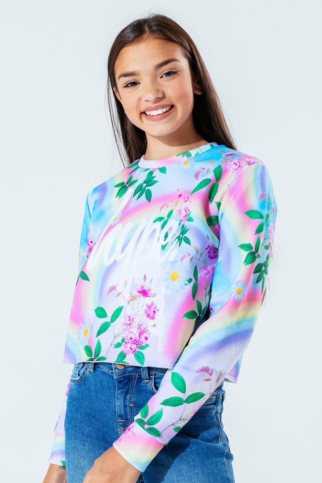 HYPE DAISY RAINBOW GIRLS CROP CREW NECK