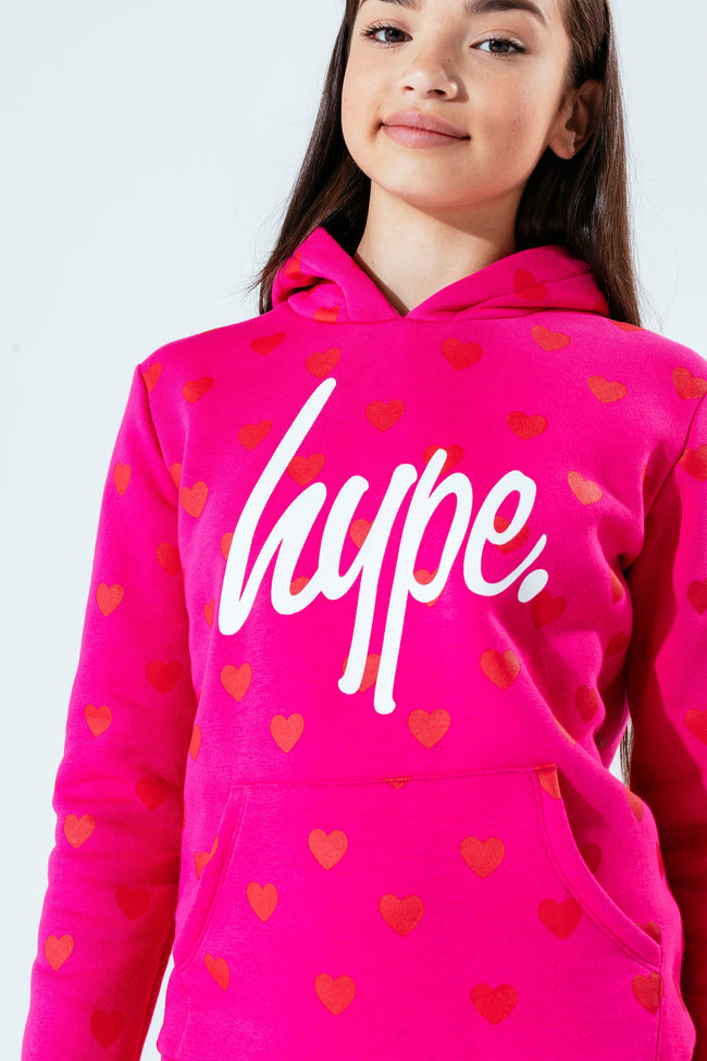 Hype Pink Heart Kids Pullover Hoodie