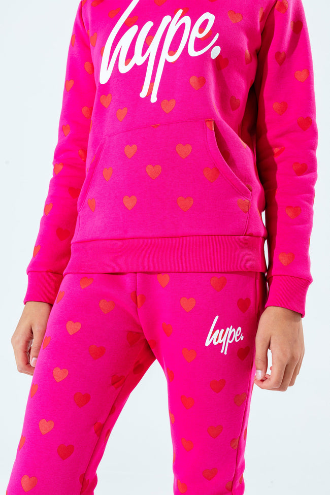 Hype Pink Heart Kids Pullover Hoodie