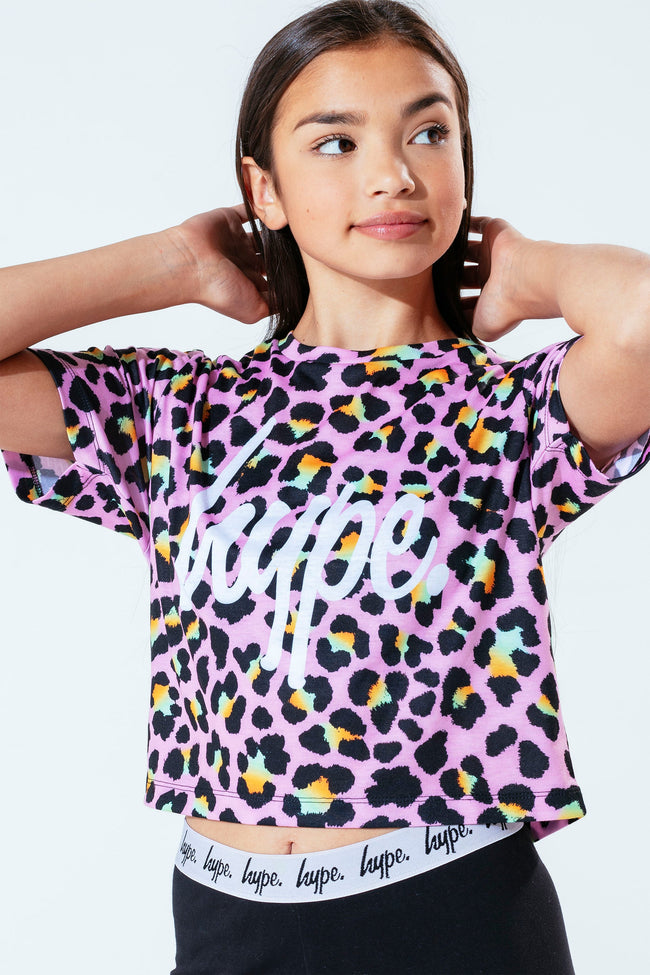 Hype Disco Leopard Kids Crop T-Shirt