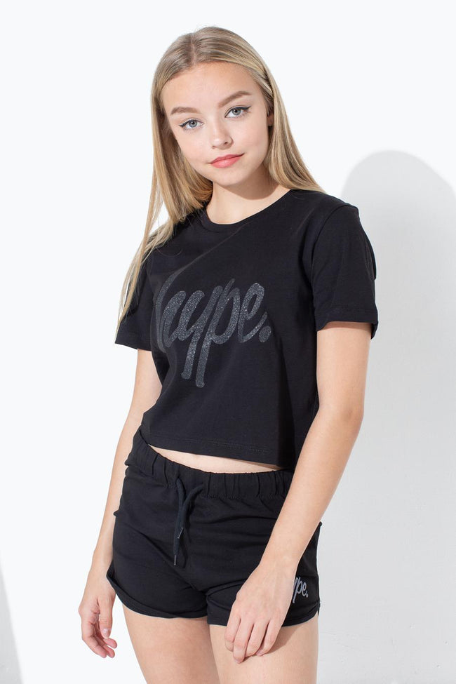 HYPE GLITTER SCRIPT KIDS CROP T-SHIRT