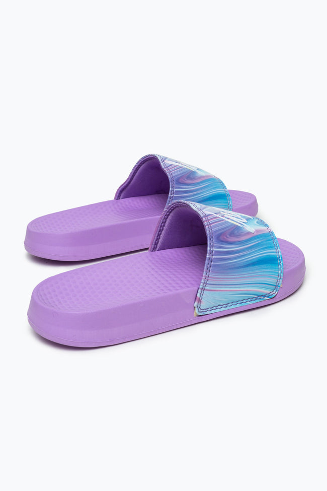 HYPE KIDS UNISEX TEAL PURPLE MARBLE SCRIPT SLIDERS