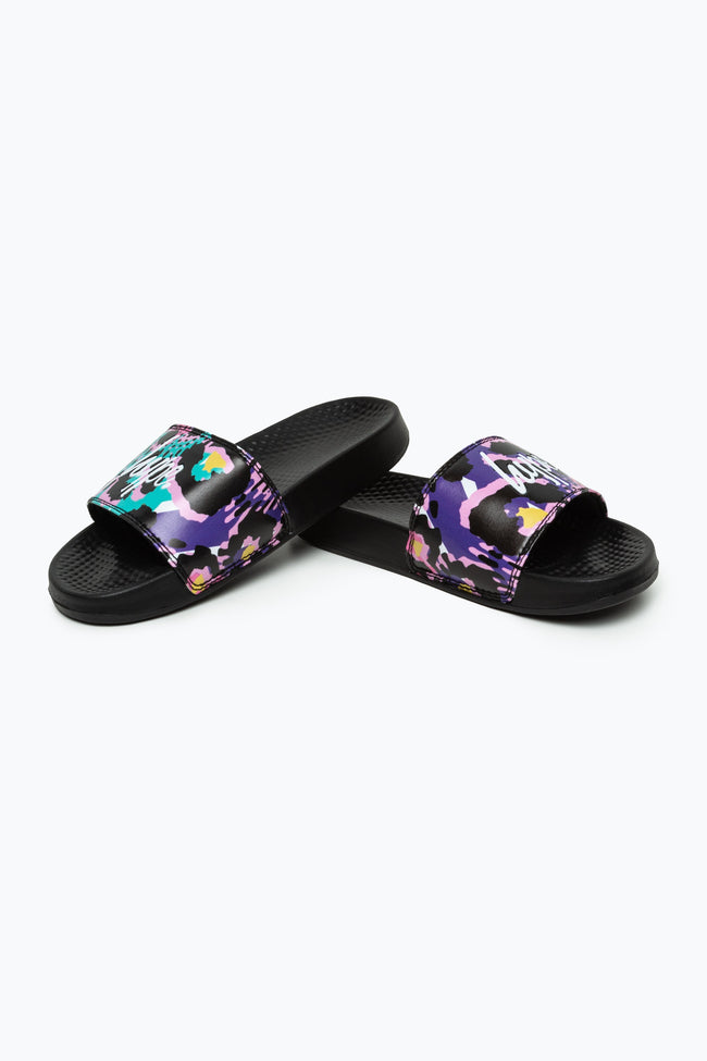 HYPE KIDS UNISEX LEOPARD ANIMAL SCRIPT SLIDERS