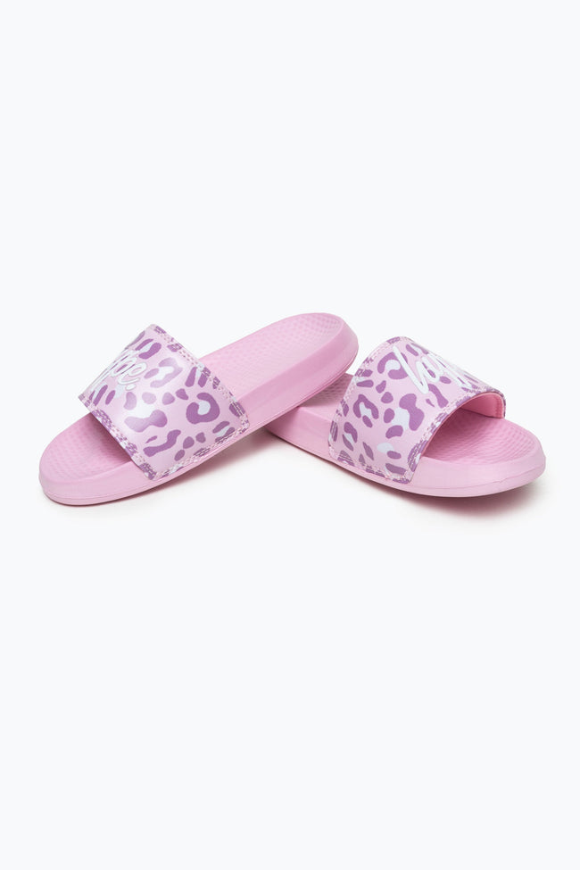 HYPE KIDS UNISEX PINK TONE ON TONE LEOPARD CREST SLIDERS