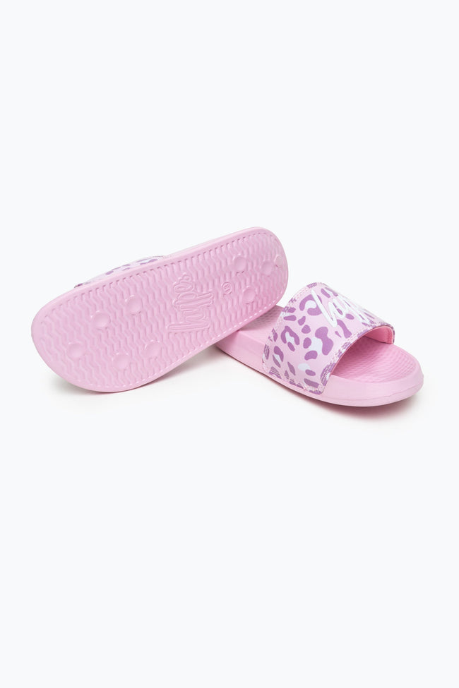 HYPE KIDS UNISEX PINK TONE ON TONE LEOPARD CREST SLIDERS