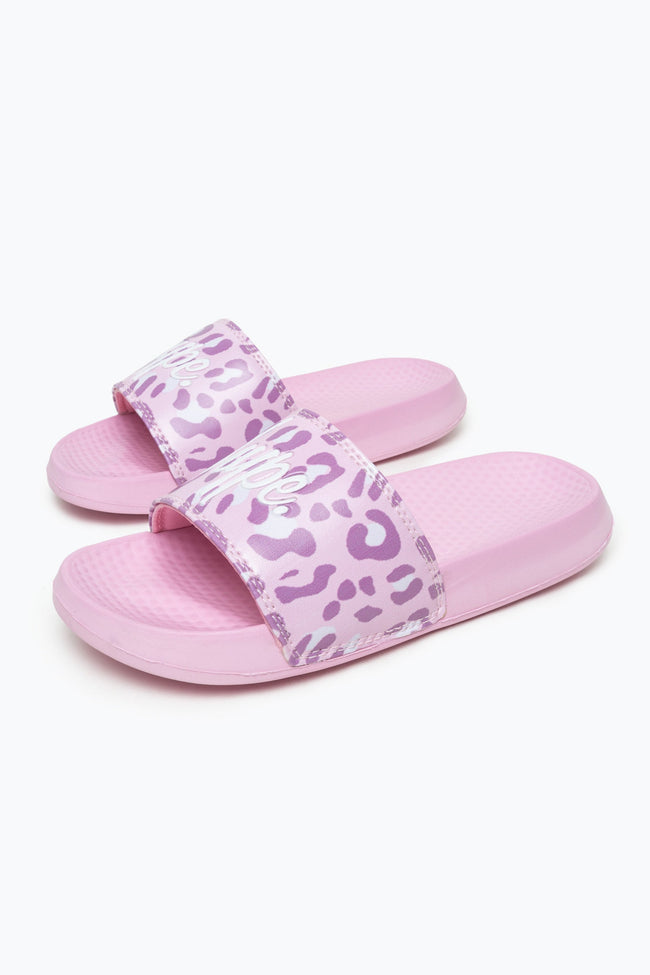 HYPE KIDS UNISEX PINK TONE ON TONE LEOPARD CREST SLIDERS