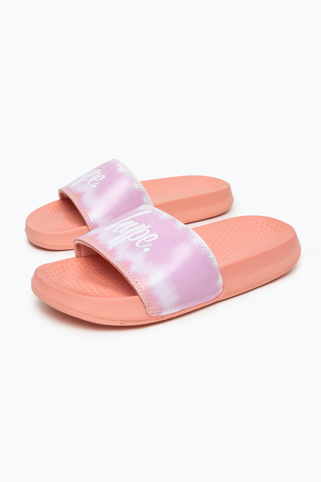 HYPE KIDS UNISEX OMBRE PEACH BLUR SCRIPT SLIDERS