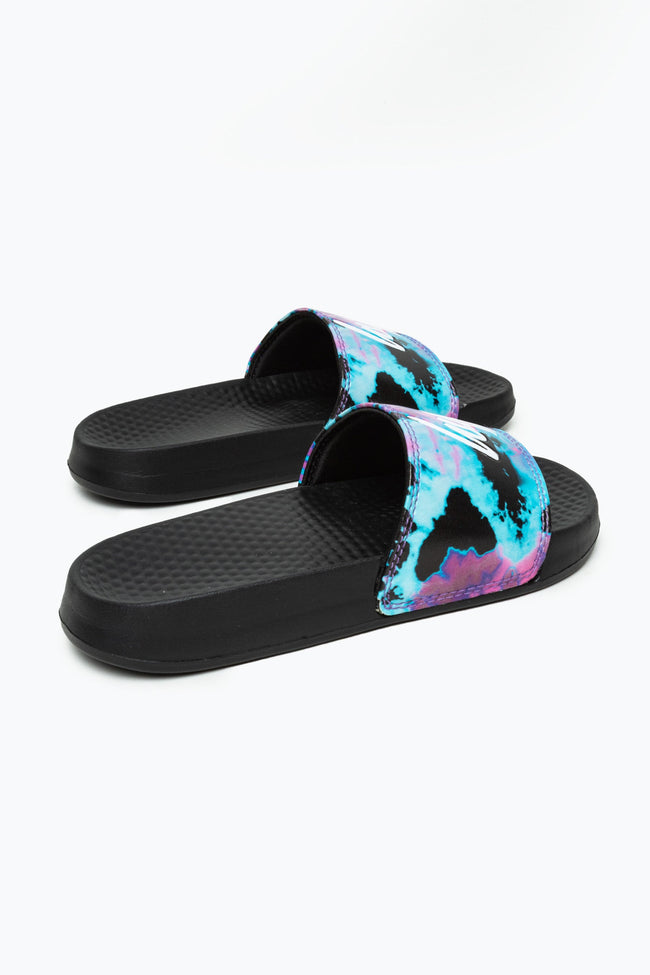 HYPE KIDS UNISEX BLACK PINK TIE DYE SCRIPT SLIDERS