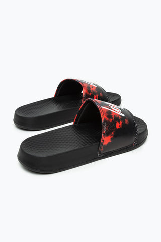 HYPE KIDS UNISEX BLACK RED SKY SCRIPT SLIDERS