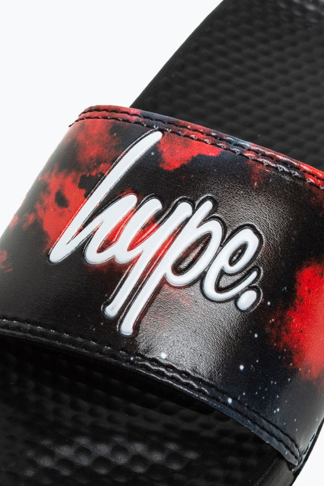 HYPE KIDS UNISEX BLACK RED SKY SCRIPT SLIDERS