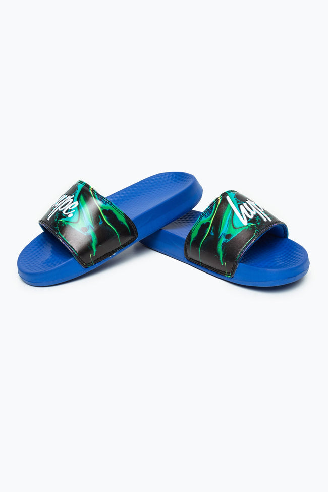 HYPE KIDS UNISEX BLACK MARBLE INK MINI SCRIPT SLIDERS