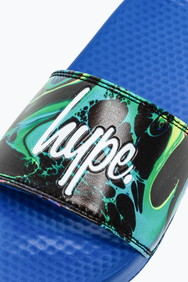 HYPE KIDS UNISEX BLACK MARBLE INK MINI SCRIPT SLIDERS