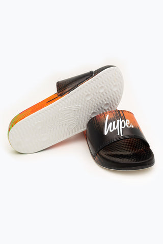 HYPE KIDS UNISEX RED MULTI DRIP SCRIPT SLIDERS