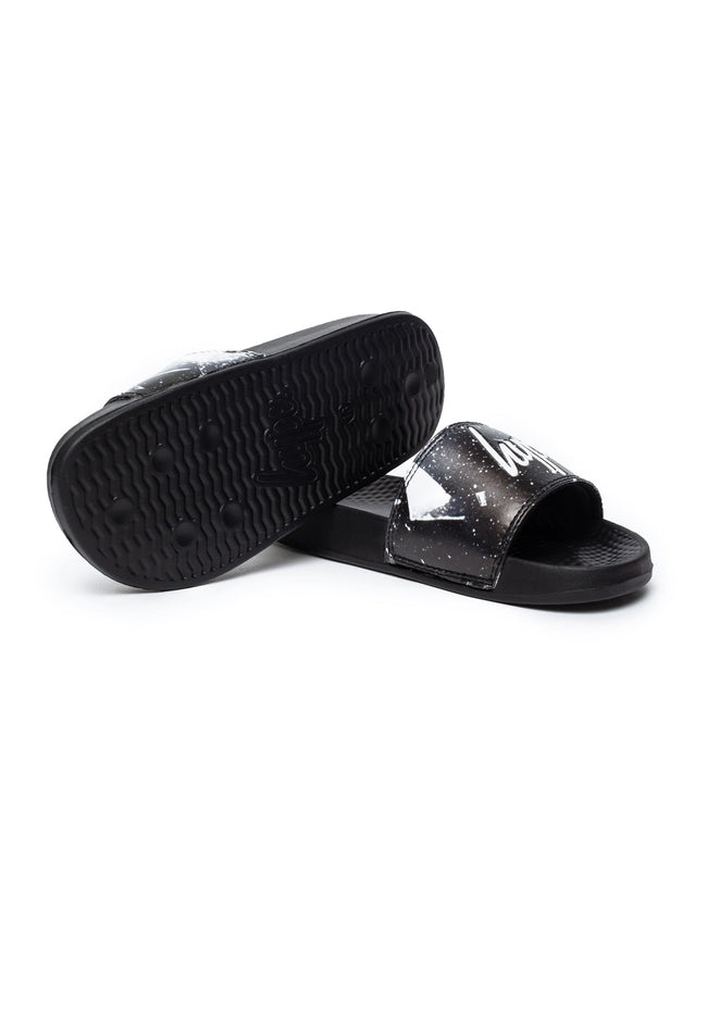 HYPE KIDS UNISEX BLACK EXPLOSION MINI SCRIPT SLIDERS